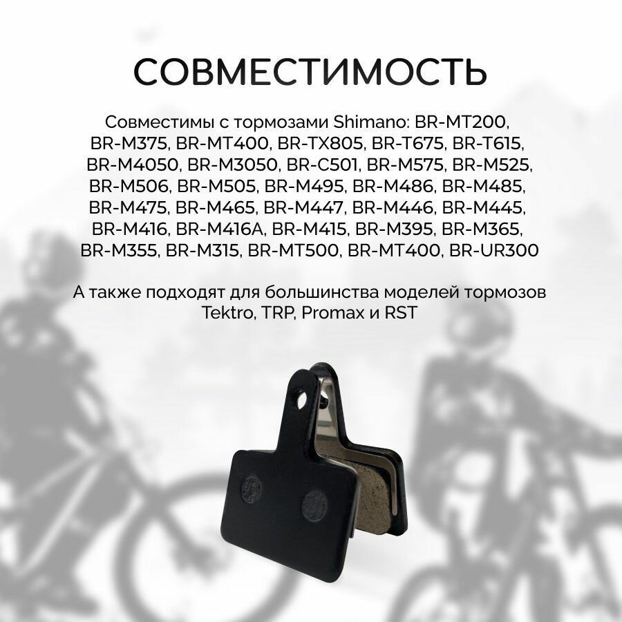 Полуметаллические тормозные колодки для велосипеда дисковые BM-B01S Semi-metal (2 комплекта, 4 колодки), совместимы с тормозами Shimano стандарта B01S, Tektro Auriga/ Draco и другие