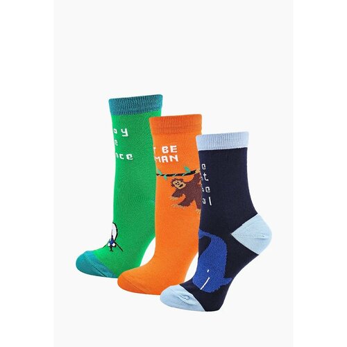 фото Носки big bang socks, 3 пары, размер 35-39, синий, зеленый, оранжевый