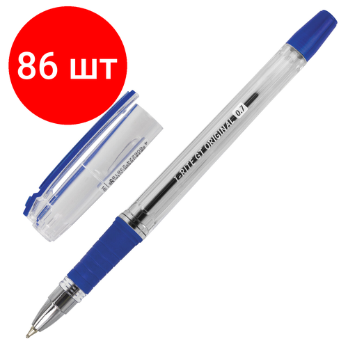 Комплект 86 шт, Ручка шариковая масляная с грипом BRAUBERG i-Rite GT, синяя, корпус прозрачный, узел 0.7 мм, 143300 комплект 108 шт ручка шариковая масляная с грипом brauberg i rite gt синяя корпус прозрачный узел 0 7 мм 143300