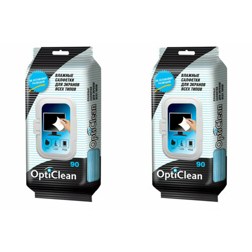 Opti Clean Салфетки влажные для экранов всех типов, 90 шт в уп, 2 уп. /