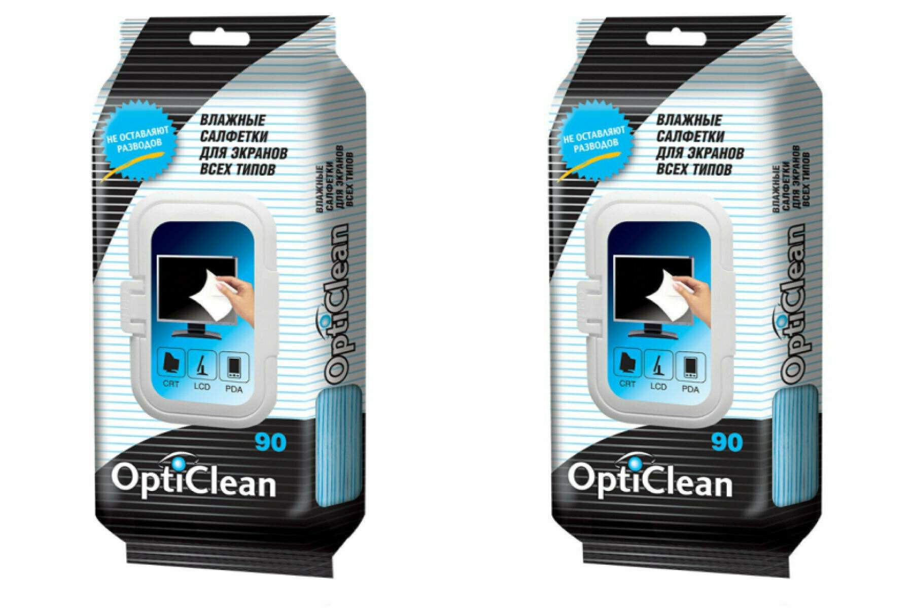 Opti Clean Салфетки влажные для экранов всех типов, 90 шт в уп, 2 уп. /