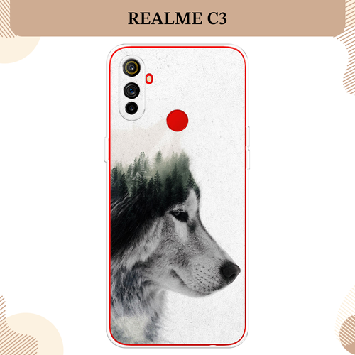Силиконовый чехол Волк лес на Realme C3 / Реалми C3 силиконовый чехол на realme c3 реалми c3 волк черно белый