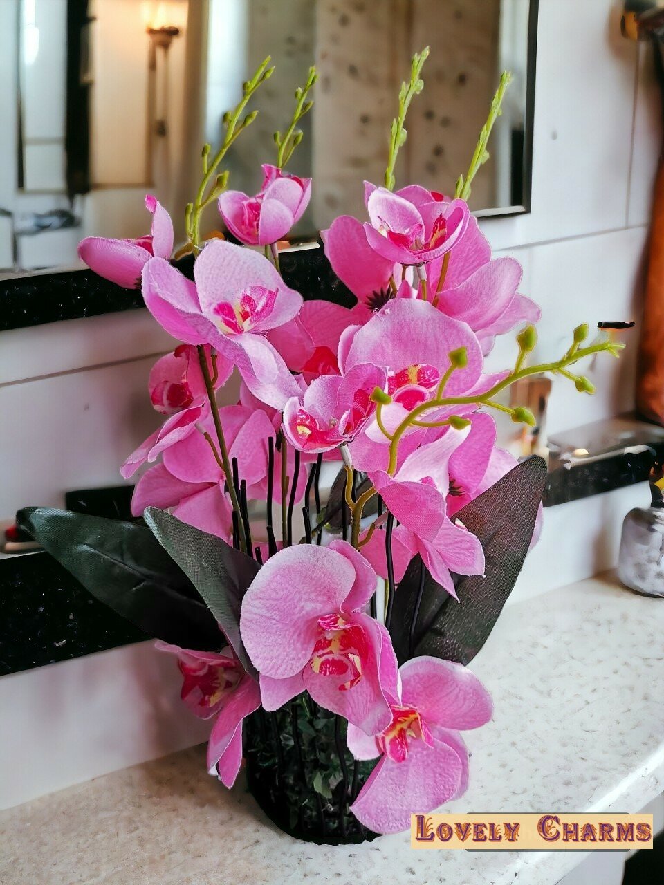 Настольное украшение для декора дома и офиса "Яркая орхидея" (орхидея фаленопсис розовая)