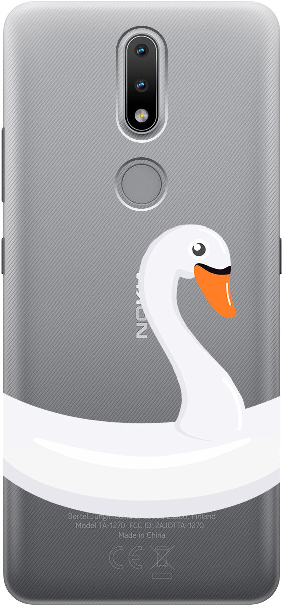 Силиконовый чехол на Nokia 2.4, Нокиа 2.4 с 3D принтом "Swan Swim Ring" прозрачный