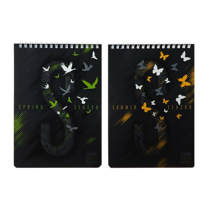 Блокнот А5, 80 листов на гребне "Seasons", обложка мелованный картон, матовая ламинация,3D лак, блок 60 г/м²