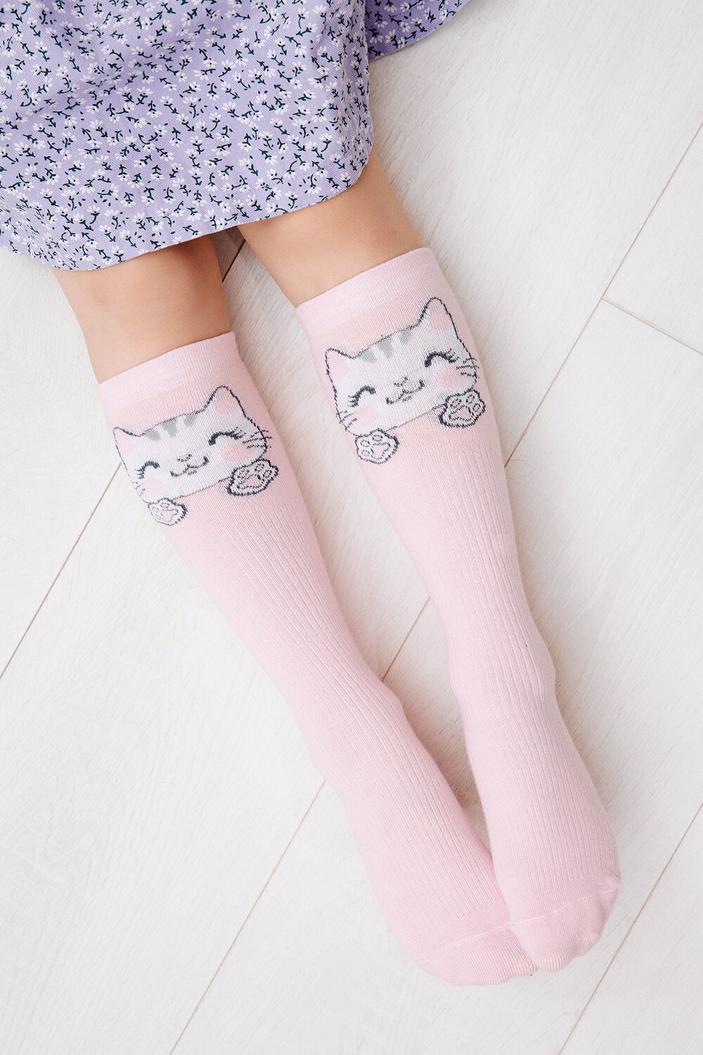 фото Детские гольфы "Мяу", белый цвет, размер 14/16