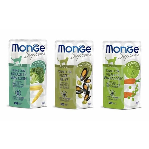 Влажный корм Monge Supreme Adult cat для взрослых, паучи 80 г, 3 шт
