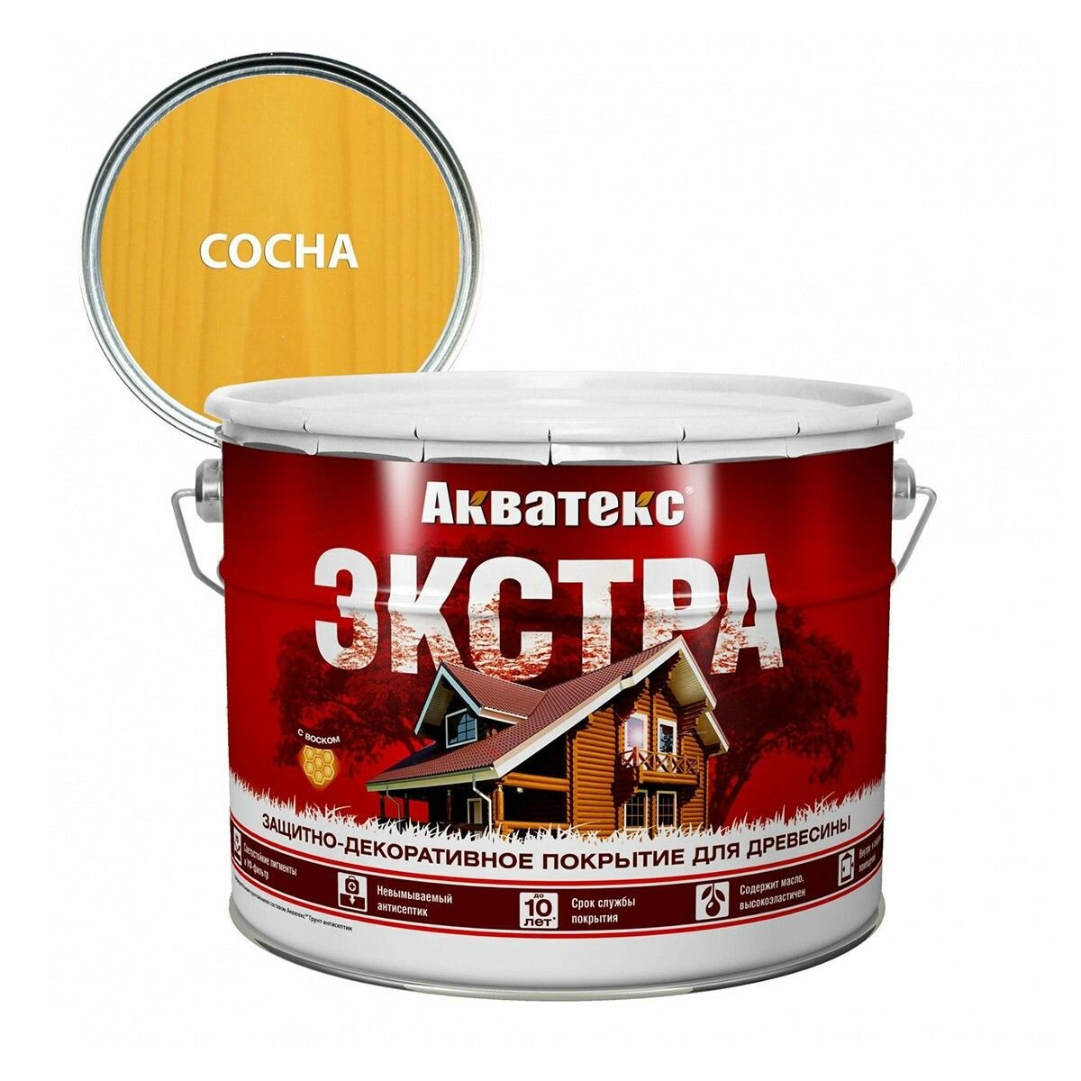 Акватекс-Экстра защитно-декоративное покрытие для древесины алкидное полуглянц сосна (9л)