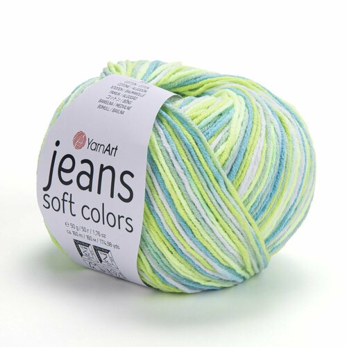 фото Пряжа jeans soft colors yarnart, салат/бирюза - 6211, 55% хлопок, 45% акрил, 10 мотков, 50 г, 160 м.