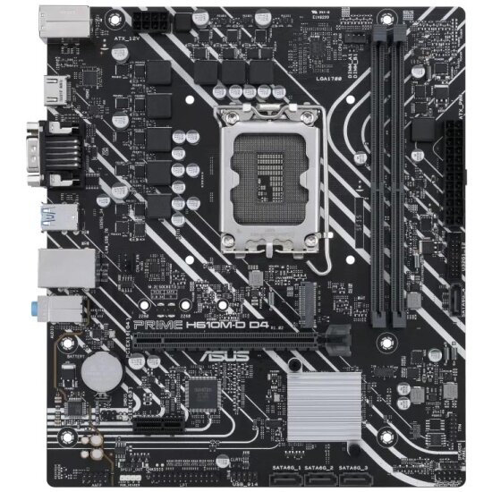 ASUS Материнская плата Socket1700 ASUS PRIME H610M-D (iH610, 2xDDR5, M.2, SATA III, PCI-E, D-Sub, HDMI, 1Гбит LAN, USB3.2, COM, mATX) (ret)