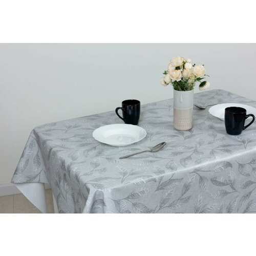 Скатерть Клеенка на стол Borsa Camelia Листья серебро 140x200 см арт 3048 1911₽