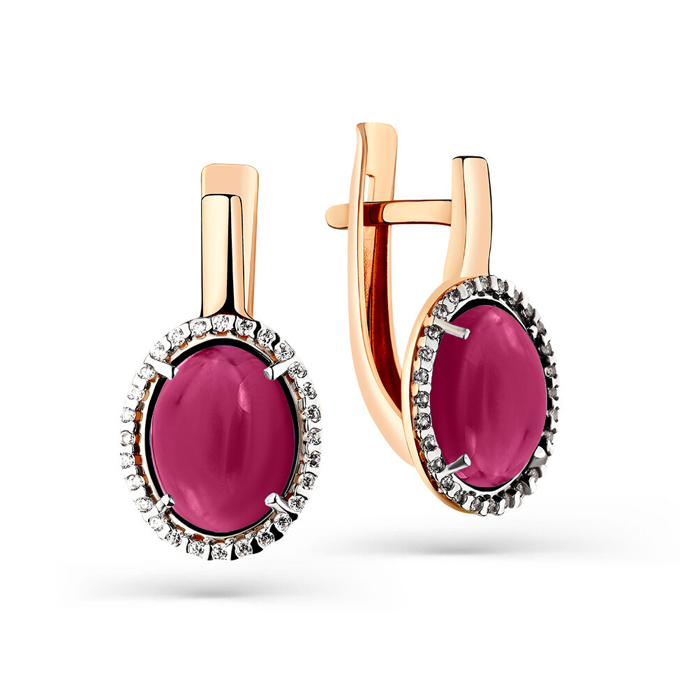 Серьги MAGIC STONES, красное золото, 585 проба, родолит, фианит