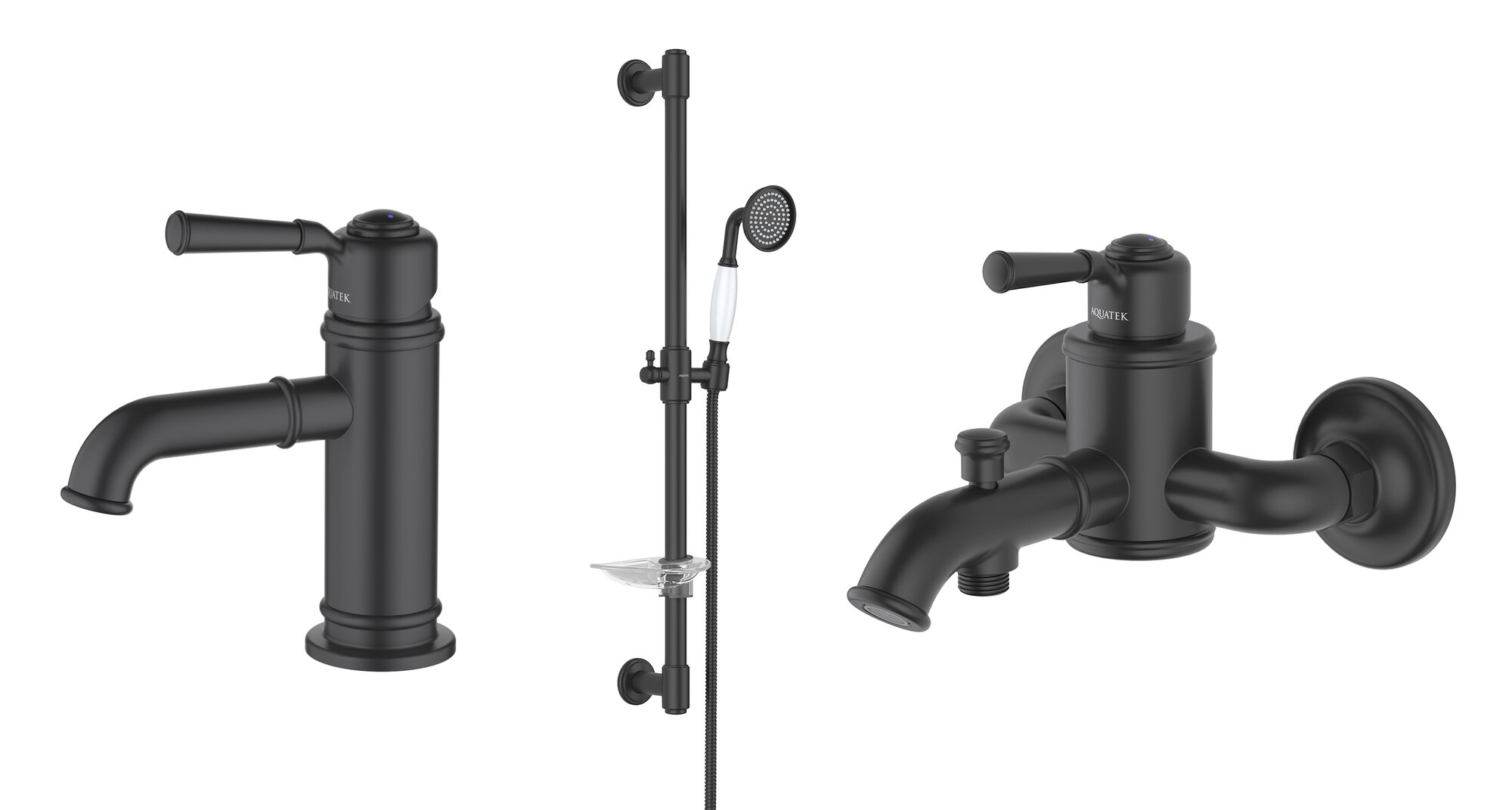 Набор смесителей для ванны Aquatek Классик душевой гарнитур чёрный матовый AQ1530MB