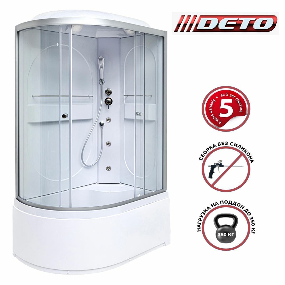 фото Душевая кабина Deto L620R (120x80x215) с гидромассажем, высокий поддон, стекло прозрачное, правая