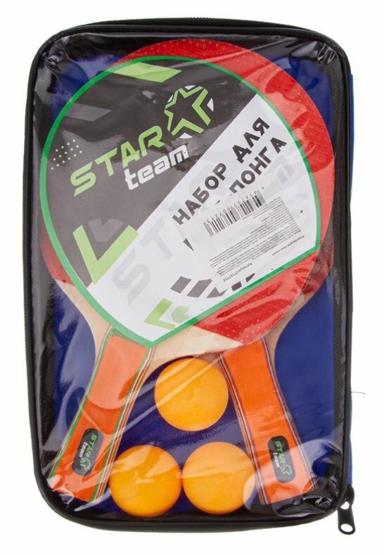 Игротрейд Набор для пинг-понга STAR Team, толщина ракетки 7 мм, 2 ракетки и 3 мячика, в сумке