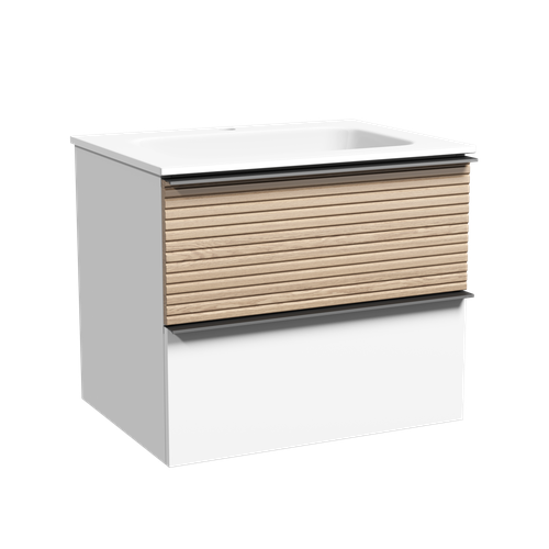 Тумба под раковину подвесная SANCOS Delta 590х445х500 c двумя ящиками оснащенными доводчиками дуб светлыйбелы 28790₽
