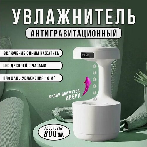 Увлажнитель воздуха с подсветкой Антигравитационная Капля Ультразвуковой аромадиффузор с часами ночник для дома Белый 195000₽
