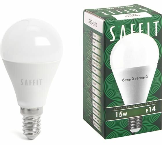 Saffit шар G45 E14 (2 шт)15W(1275Lm) 2700K 2K матовая 92x45 SBG4515