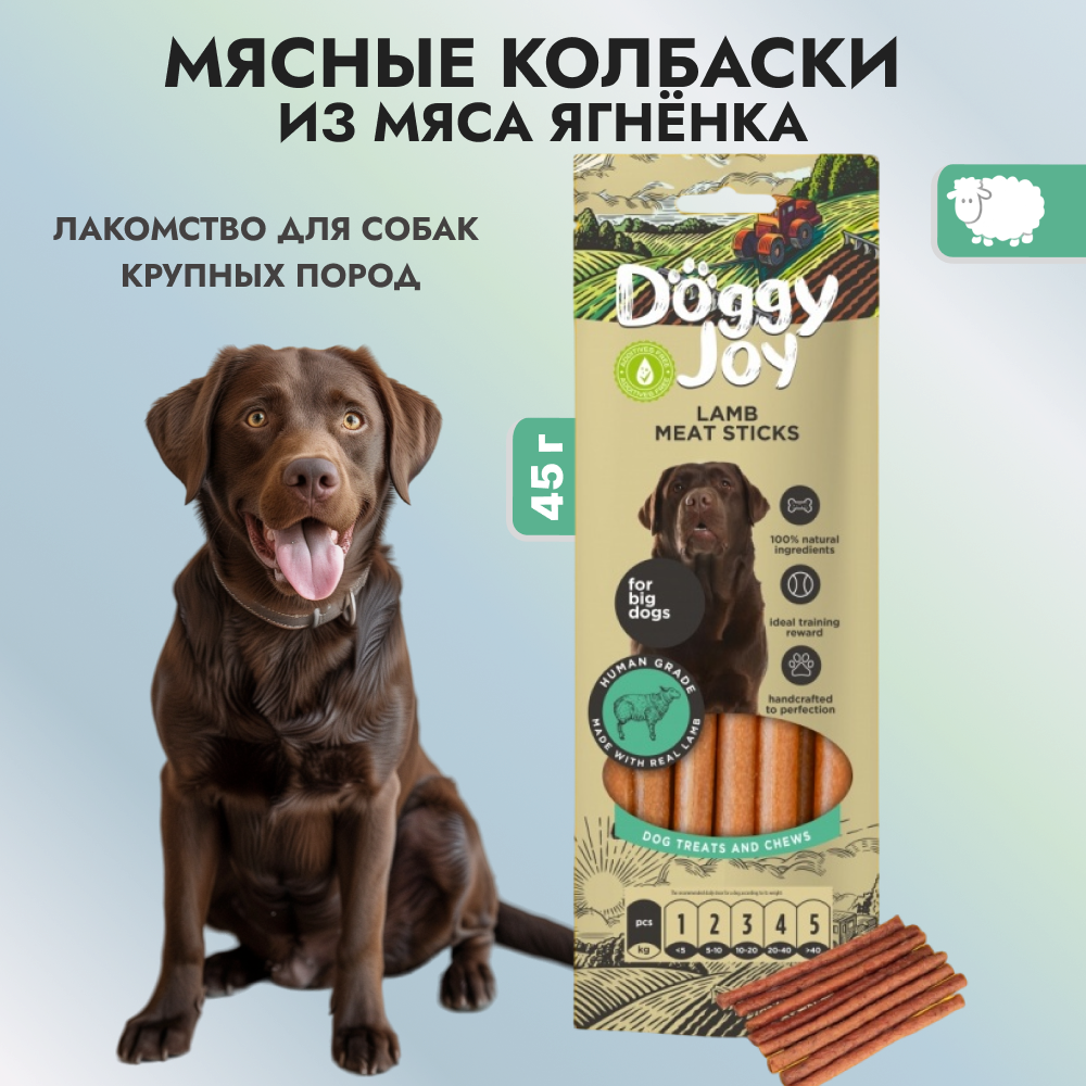 DOGGYJOY Лакомство для собак, деликатес из мяса ягнёнка "Мясные колбаски из ягненка" 45г