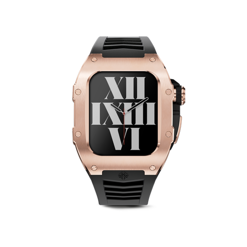 Корпус для часов Golden Concept для Apple Watch 45 мм, титан / резина / нержавеющая сталь, черный / розово-золотистый