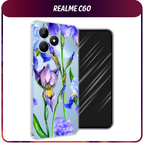 Силиконовый чехол на Realme C60 / Реалми C60 Синие ирисы, прозрачный силиконовый чехол на realme c60 реалми c60 фон соты синие