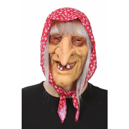 карнавальная маска бабы яги в платочке маска старухи Маска Баба Яга в цветном платке