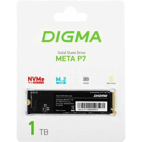 SSD накопитель Digma Meta P7 DGSM4001TP73T 1ТБ M2 2280 PCIe 40 x4 NVMe M2 rtl 1397000₽