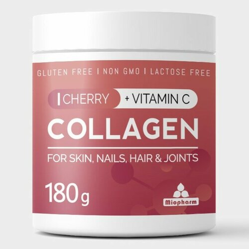 Коллаген порошок с витамином С со вкусом Вишня collagen vitamin c, коллаген для суставов и связок, для волос, питьевой 30 порций, 180г