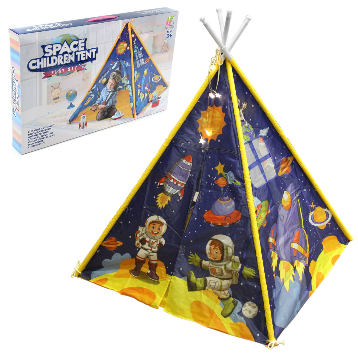 Детская игровая палатка "Космос" с гирляндой, Veld Co / Домик вигвам для детей, шалаш