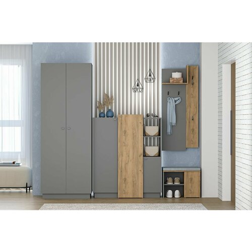 Комплект мебели для прихожей Квадро МС композиция 4 Графит Дуб Крафт золотой 35680₽