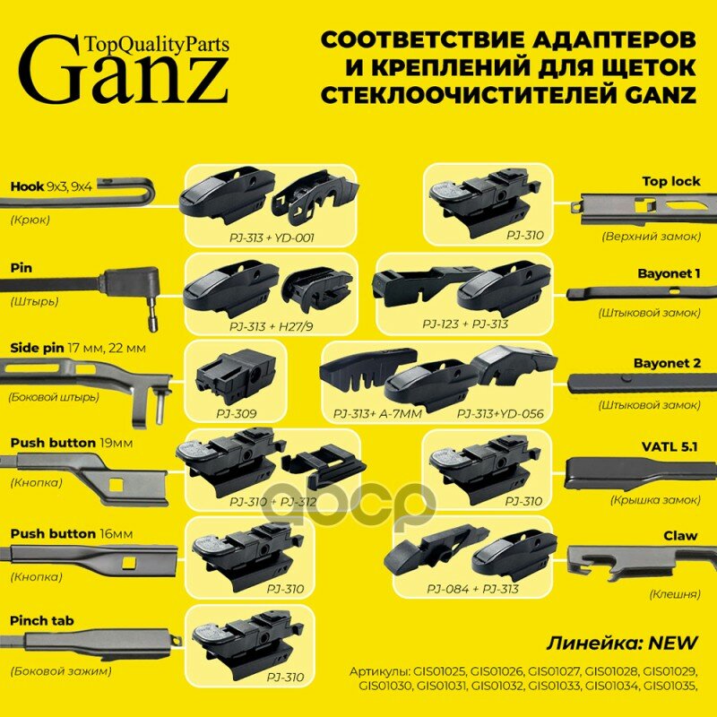 Щетка стеклоочистителя GANZ NEW, 430мм/17", бескаркасная [gis01030] - фото №20