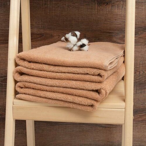 Простыня махровая гладкокрашеная 155х200см цв кофе с молоком 380гм хлопок 100 2672₽