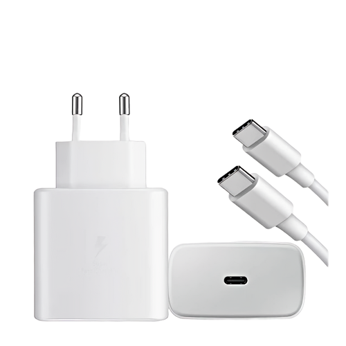 адаптер питания для samsung 45w pd adapter usb c супер быстрая зарядка super fast charging 45вт black Зарядное устройство для Samsung 45W / Адаптер питания + кабель USB Type-C 5A / Супер быстрая зарядка 45W / White