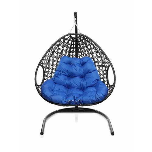 Подвесное кресло M-group для двоих люкс с ротангом чёрное синяя подушка подвесное кресло m group для двоих люкс с ротангом коричневое синяя подушка