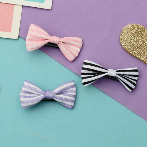 Зажим для волос Бантик полосочки 4 см микс 411₽