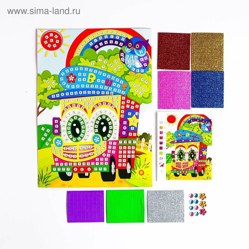 Мозаика стикерная Веселый автобус блестки стразы 1шт 344₽