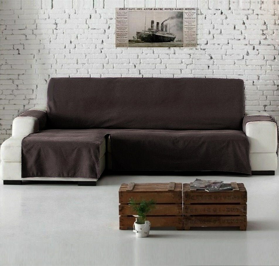 Непромокаемая накидка на угловой диван c оттоманкой слева ISLANDIYA AQUASTOP 220 см, цвет: коричневый