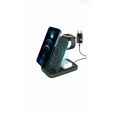 Беспроводная зарядная панель "WALKER WH-18W" для Apple Watch и AirPods белый, черная