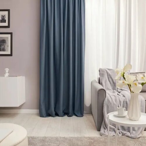 Штора на ленте Сильвия 200x260 см цвет синий 7917₽