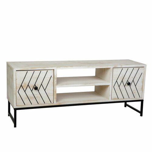 Комод Тумба под ТВ с двумя дверцами и двумя полками ЭкоДизайн арт HX13-024 Светло-серый состаренныйЯщики - Светло-серый состаренный 11716₽