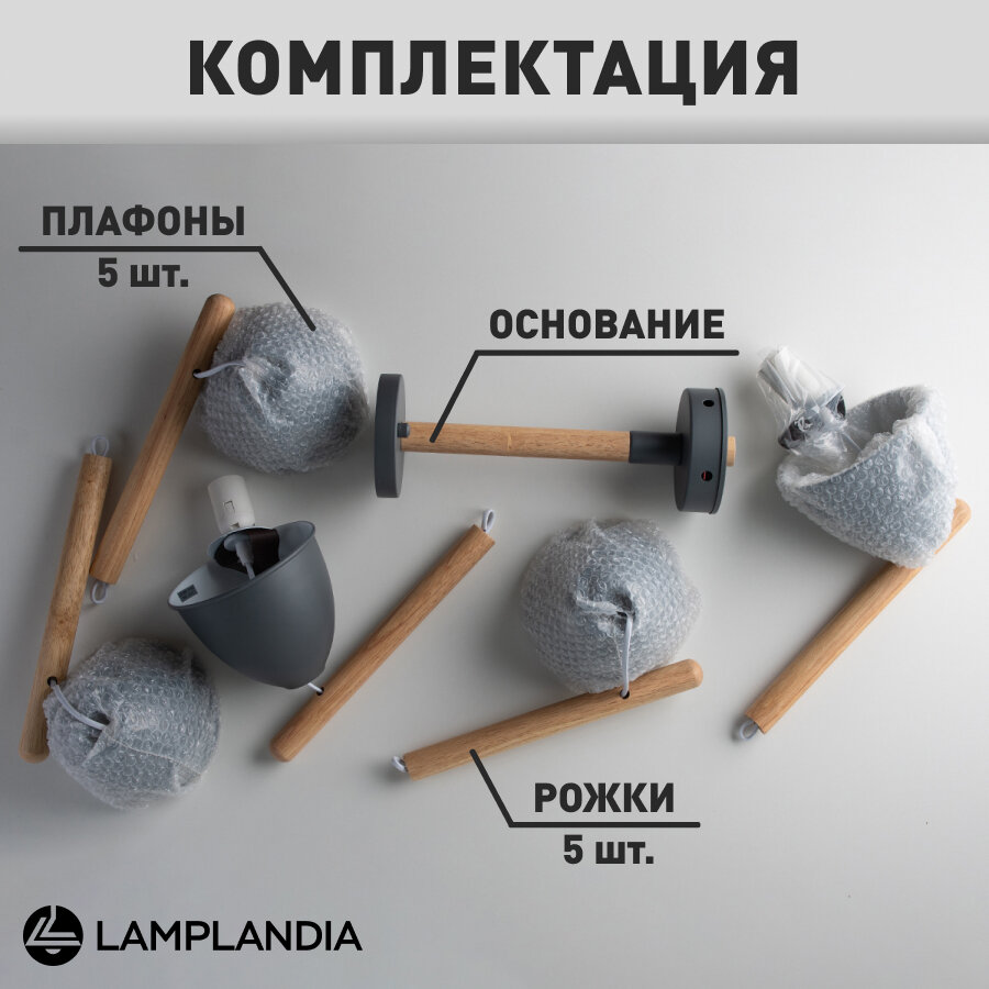 Люстра на штанге Lamplandia Decize Grey L1467, 5 ламп, 17 м², цвет серый - фото №20