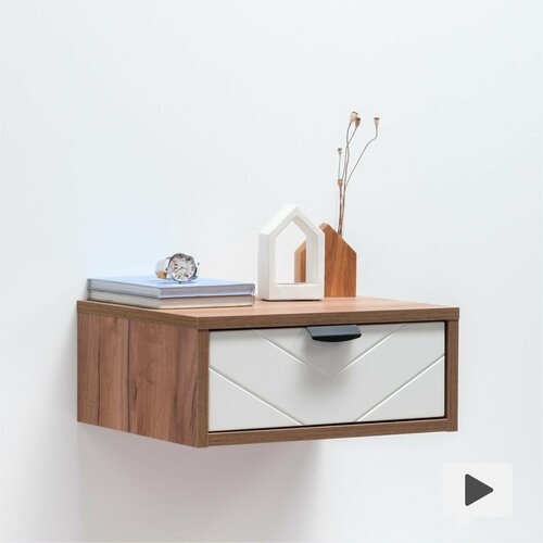 Тумба подвесная прикроватная Венеция 1615501 Дуб Крафт табачный белая шагрень 2600₽