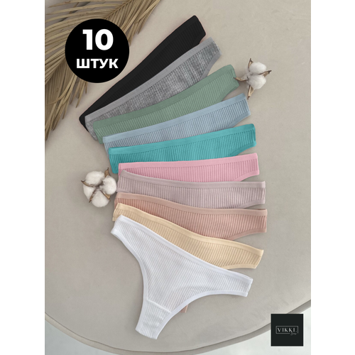 фото Трусы vikki., 10 шт., размер 40-42, белый, пыльная роза, серый, голубой, бежевый, розовый