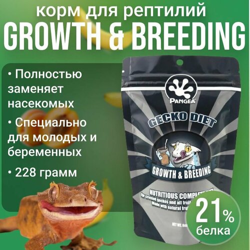 Pangea (серая пангея) growth and breeding formula, корм для гекконов, бананоедов, 228 гр