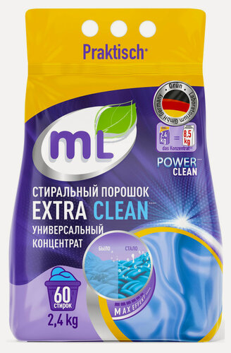 Изображение товара Стиральный порошок концентрат Meine Liebe Extra Clean для цветного и белого белья, 2,4 кг