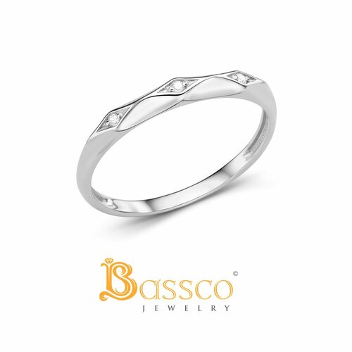 Кольцо обручальное Bassco, серебро, 925 проба, родирование, фианит, размер 16.5, серебряный