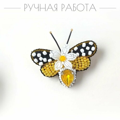 фото Брошь, стекло, черный, желтый, белый, золотой нет бренда