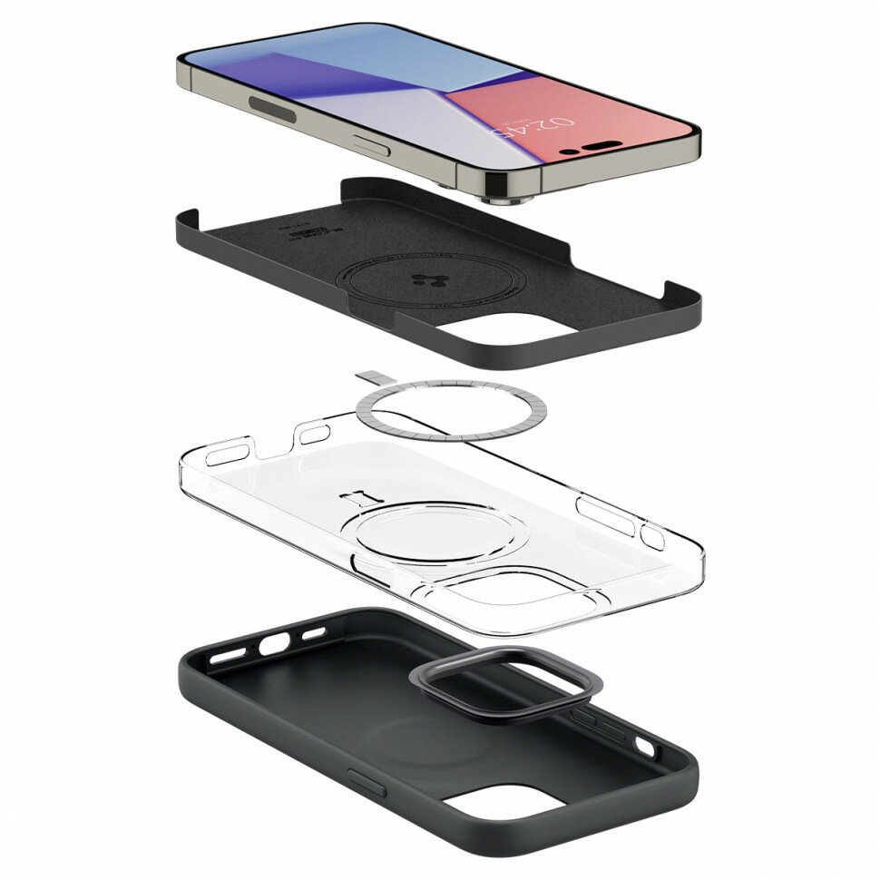 Чехол SPIGEN Silicone Fit с MagSafe для iPhone 14 Plus черный (Black) — фото 1