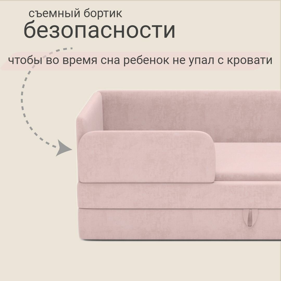 Детский диван кровать Челси Лайт 180х90 см розовый с матрасом, чехлом, выкатным ящиком и бортиком Кровать детская от 3х лет — фото 1
