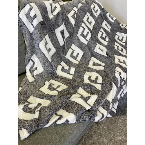 Плед Фенди, серый 180х200 мягкий и пушистый, 2-х спальный, теплый и тонкий